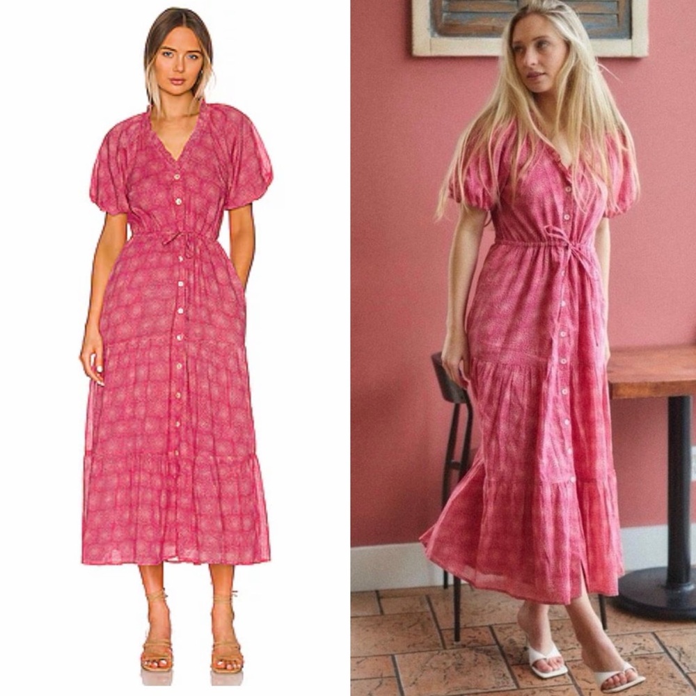 Banjanan Tuckernuck Poppy Midi Dress in‎ Petal Power Fuscia - Picture 13 of 14